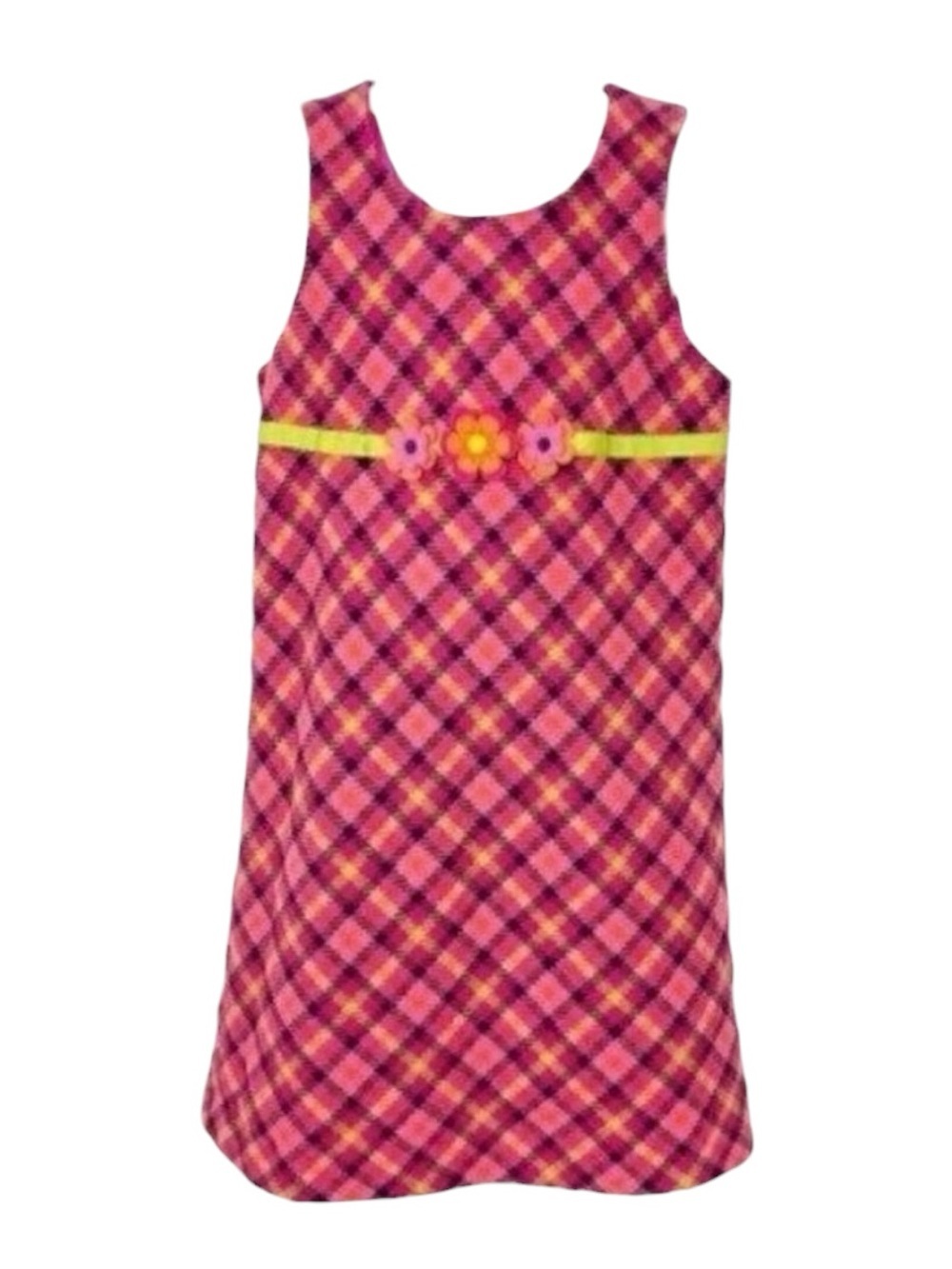 Little girls Plaid retro sleeveless felt flowers dress size 6X Hartstrings